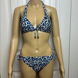 BLEU Rod Beattie Leopard Print Bikini Set. Blue, White & Teal. Size 6.